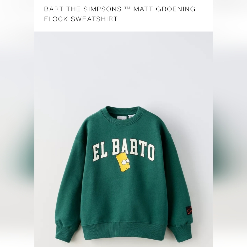 Zara Green El Barto Sweatshirt Size Boys 13 - 14 Fits Adult XS